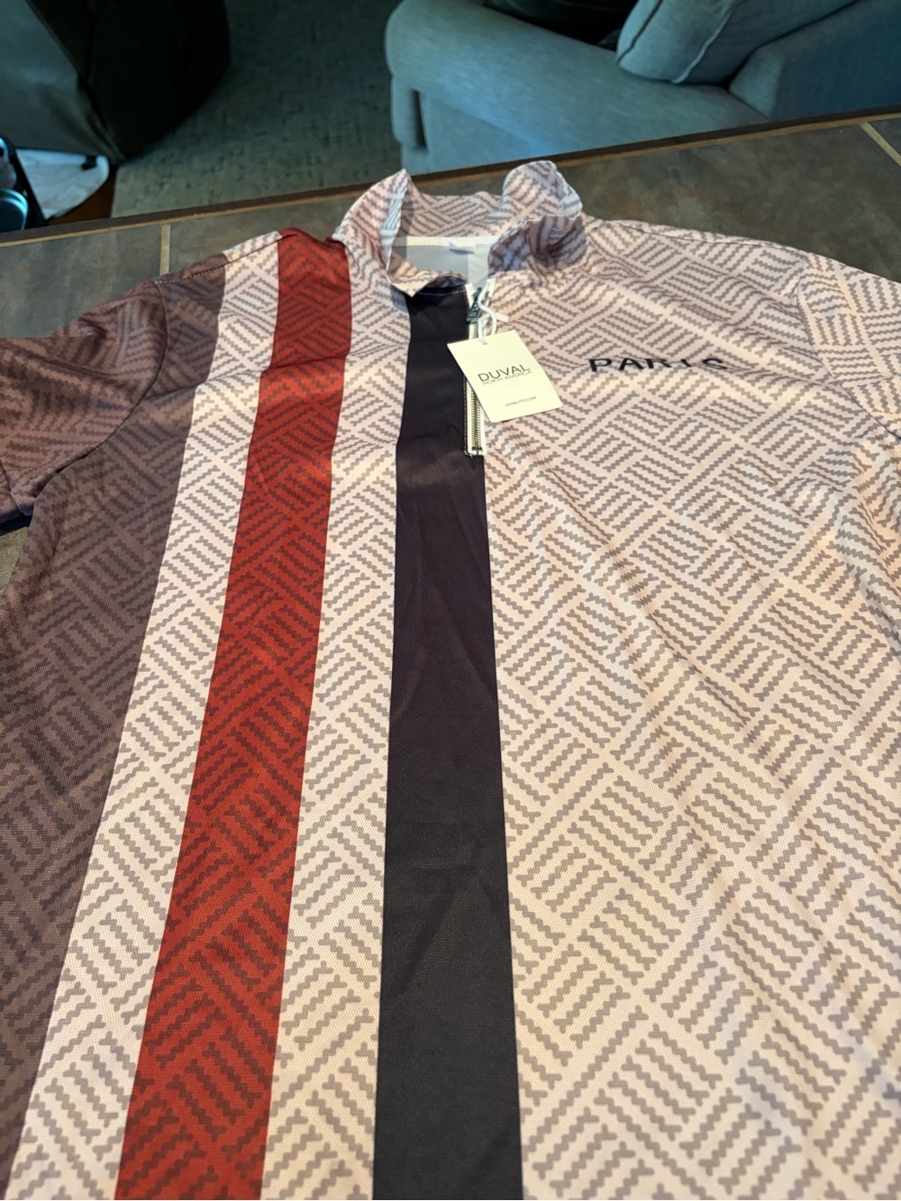 Performance style Shirt - Paris with Taupe with Red & Black Stripe